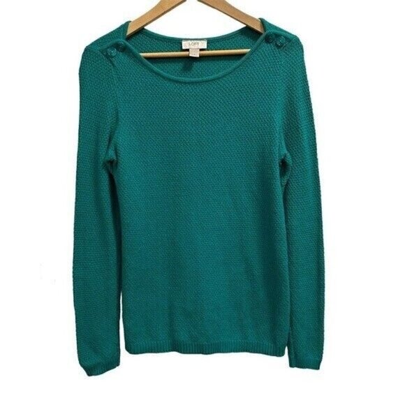 Ann Taylor LOFT Knit Sweater Size Small Green Long Sleeve Shoulder Button Detail - Picture 1 of 7